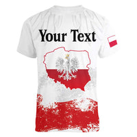 Personalized Polish National Flag Day Women V-Neck T-Shirt Polska White Eagle Grunge Style