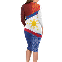 Philippines National Flag Day Long Sleeve Bodycon Dress Polynesian and Yakan Tattoo Brush Style