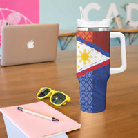 Philippines National Flag Day Tumbler With Handle Polynesian and Yakan Tattoo Brush Style