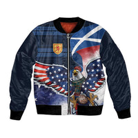Scottish-American Heritage Month Bomber Jacket USA Eagle with Scottish Traditional Costume