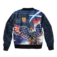 Scottish-American Heritage Month Bomber Jacket USA Eagle with Scottish Traditional Costume