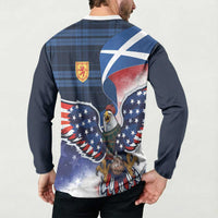 Scottish-American Heritage Month Button Sweatshirt USA Eagle with Scottish Traditional Costume