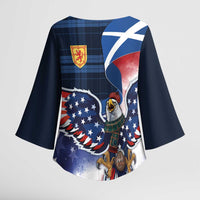Scottish-American Heritage Month Kimono Sleeve Blouse USA Eagle with Scottish Traditional Costume