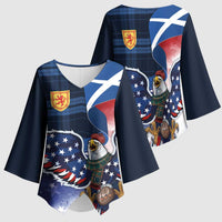 Scottish-American Heritage Month Kimono Sleeve Blouse USA Eagle with Scottish Traditional Costume