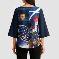 Scottish-American Heritage Month Kimono Sleeve Blouse USA Eagle with Scottish Traditional Costume