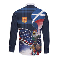 Scottish-American Heritage Month Long Sleeve Button Shirt USA Eagle with Scottish Traditional Costume