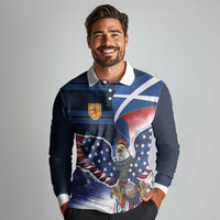 Scottish-American Heritage Month Long Sleeve Polo Shirt USA Eagle with Scottish Traditional Costume