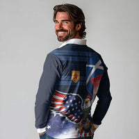 Scottish-American Heritage Month Long Sleeve Polo Shirt USA Eagle with Scottish Traditional Costume