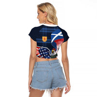 Scottish-American Heritage Month Raglan Cropped T Shirt USA Eagle with Scottish Traditional Costume