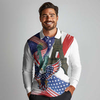 French-American Heritage Month Long Sleeve Polo Shirt Dual Heritage and National Flag