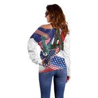 French-American Heritage Month Off Shoulder Sweater Dual Heritage and National Flag