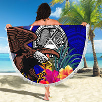 Personalised American Samoa and United States Beach Blanket Bald Eagle and Seal Hibiscus Polynesian Pattern - Wonder Print Shop