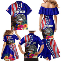 Personalised American Samoa and United States Family Matching Mermaid Dress and Hawaiian Shirt Bald Eagle and Seal Hibiscus Polynesian Pattern - Wonder Print Shop