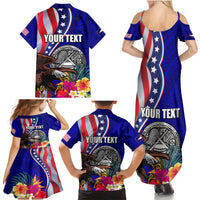 Personalised American Samoa and United States Family Matching Summer Maxi Dress and Hawaiian Shirt Bald Eagle and Seal Hibiscus Polynesian Pattern - Wonder Print Shop