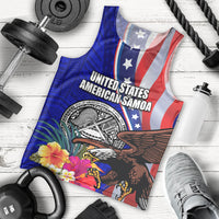 Personalised American Samoa and United States Men Tank Top Bald Eagle and Seal Hibiscus Polynesian Pattern - Wonder Print Shop