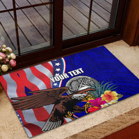 Personalised American Samoa and United States Rubber Doormat Bald Eagle and Seal Hibiscus Polynesian Pattern - Wonder Print Shop