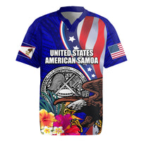 Personalised American Samoa and United States Rugby Jersey Bald Eagle and Seal Hibiscus Polynesian Pattern - Wonder Print Shop