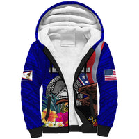 Personalised American Samoa and United States Sherpa Hoodie Bald Eagle and Seal Hibiscus Polynesian Pattern - Wonder Print Shop