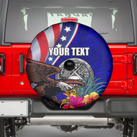 Personalised American Samoa and United States Spare Tire Cover Bald Eagle and Seal Hibiscus Polynesian Pattern - Wonder Print Shop