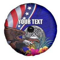Personalised American Samoa and United States Spare Tire Cover Bald Eagle and Seal Hibiscus Polynesian Pattern - Wonder Print Shop