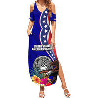 Personalised American Samoa and United States Summer Maxi Dress Bald Eagle and Seal Hibiscus Polynesian Pattern - Wonder Print Shop