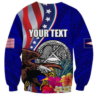 Personalised American Samoa and United States Sweatshirt Bald Eagle and Seal Hibiscus Polynesian Pattern - Wonder Print Shop