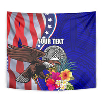 Personalised American Samoa and United States Tapestry Bald Eagle and Seal Hibiscus Polynesian Pattern - Wonder Print Shop