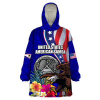 Personalised American Samoa and United States Wearable Blanket Hoodie Bald Eagle and Seal Hibiscus Polynesian Pattern - Wonder Print Shop