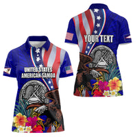 Personalised American Samoa and United States Women Polo Shirt Bald Eagle and Seal Hibiscus Polynesian Pattern - Wonder Print Shop