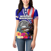 Personalised American Samoa and United States Women Polo Shirt Bald Eagle and Seal Hibiscus Polynesian Pattern - Wonder Print Shop