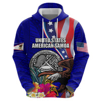 Personalised American Samoa and United States Zip Hoodie Bald Eagle and Seal Hibiscus Polynesian Pattern - Wonder Print Shop