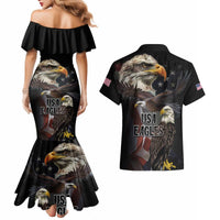 American Eagles Couples Matching Mermaid Dress and Hawaiian Shirt United States Flag Vintage Style - Wonder Print Shop