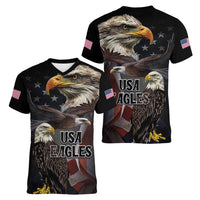 American Eagles Women V-Neck T-Shirt United States Flag Vintage Style - Wonder Print Shop