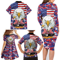 American Eagles Family Matching Long Sleeve Bodycon Dress and Hawaiian Shirt United States Flag Camouflage Style - Wonder Print Shop