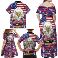 American Eagles Family Matching Off Shoulder Maxi Dress and Hawaiian Shirt United States Flag Camouflage Style - Wonder Print Shop