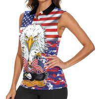 American Eagles Women Sleeveless Polo Shirt United States Flag Camouflage Style - Wonder Print Shop