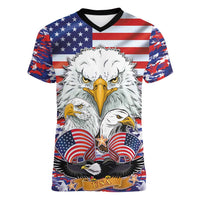 American Eagles Women V-Neck T-Shirt United States Flag Camouflage Style - Wonder Print Shop