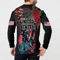 United States Independence Day Button Sweatshirt The 4th of July Statue of Liberty Retro Style - Wonder Print Shop