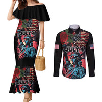 United States Independence Day Couples Matching Mermaid Dress and Long Sleeve Button Shirt The 4th of July Statue of Liberty Retro Style