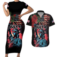 United States Independence Day Couples Matching Short Sleeve Bodycon Dress and Hawaiian Shirt The 4th of July Statue of Liberty Retro Style - Wonder Print Shop