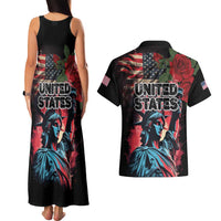 United States Independence Day Couples Matching Tank Maxi Dress and Hawaiian Shirt The 4th of July Statue of Liberty Retro Style - Wonder Print Shop