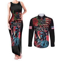 United States Independence Day Couples Matching Tank Maxi Dress and Long Sleeve Button Shirt The 4th of July Statue of Liberty Retro Style - Wonder Print Shop