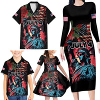 United States Independence Day Family Matching Long Sleeve Bodycon Dress and Hawaiian Shirt The 4th of July Statue of Liberty Retro Style - Wonder Print Shop