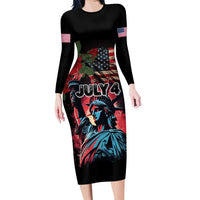 United States Independence Day Family Matching Long Sleeve Bodycon Dress and Hawaiian Shirt The 4th of July Statue of Liberty Retro Style - Wonder Print Shop