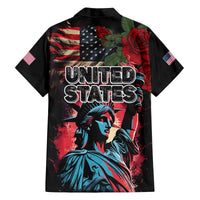 United States Independence Day Family Matching Off The Shoulder Long Sleeve Dress and Hawaiian Shirt The 4th of July Statue of Liberty Retro Style - Wonder Print Shop