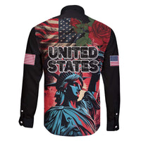 United States Independence Day Family Matching Off The Shoulder Long Sleeve Dress and Hawaiian Shirt The 4th of July Statue of Liberty Retro Style - Wonder Print Shop