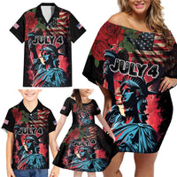United States Independence Day Family Matching Off Shoulder Short Dress and Hawaiian Shirt The 4th of July Statue of Liberty Retro Style - Wonder Print Shop