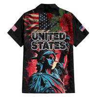 United States Independence Day Family Matching Off Shoulder Short Dress and Hawaiian Shirt The 4th of July Statue of Liberty Retro Style - Wonder Print Shop