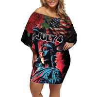 United States Independence Day Family Matching Off Shoulder Short Dress and Hawaiian Shirt The 4th of July Statue of Liberty Retro Style - Wonder Print Shop