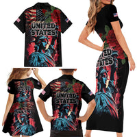 United States Independence Day Family Matching Short Sleeve Bodycon Dress and Hawaiian Shirt The 4th of July Statue of Liberty Retro Style - Wonder Print Shop